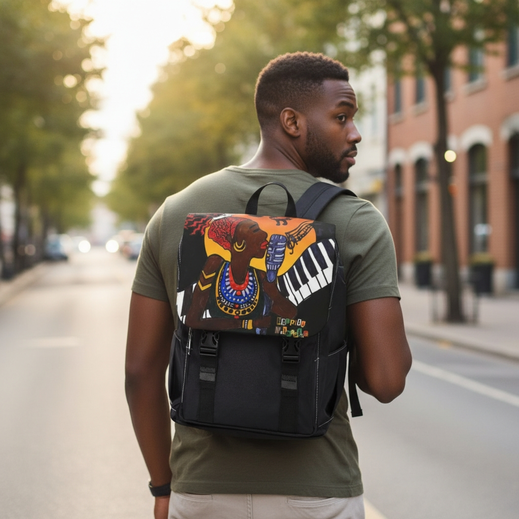 Afro Singer, Ethnic Music-Inspired Unisex Shoulder Backpack - Stylish & Functional Printify