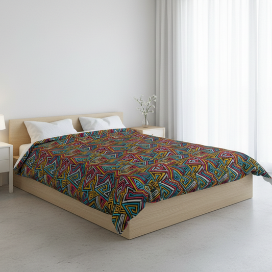 Colorful Geometric Comforter, Bohemian Bedding, Cozy Bedroom Decor, Home Textile Gift