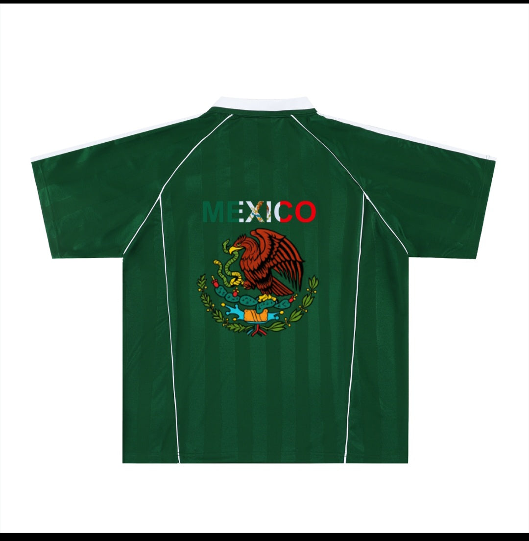 Mexico Flag Themed Graphic Stripe Collared Soccer Jersey