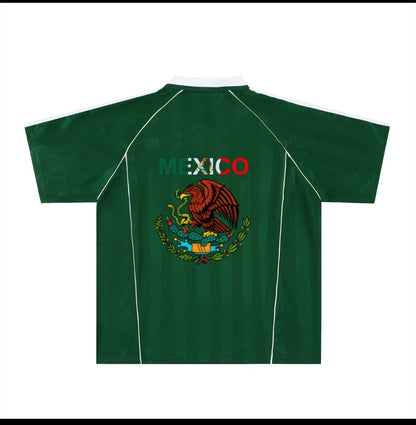Mexico Flag Themed Graphic Stripe Collared Soccer Jersey