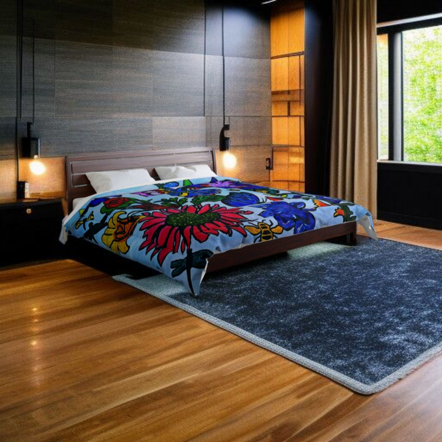 Artisan Spring Floral Artwork Comforter - Handcrafted Luxury Bedding