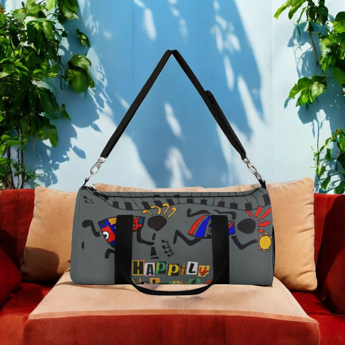 Afro Music Cartoon Piano Art Handcrafted Duffel Bag - Musician Gift, Travel Bag, Music Lover Gym Bag