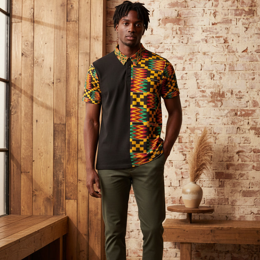 Kente Pattern Polo Shirt — Unisex African Print Short Sleeve Polo
