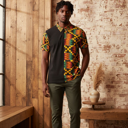 Kente Pattern Polo Shirt — Unisex African Print Short Sleeve Polo