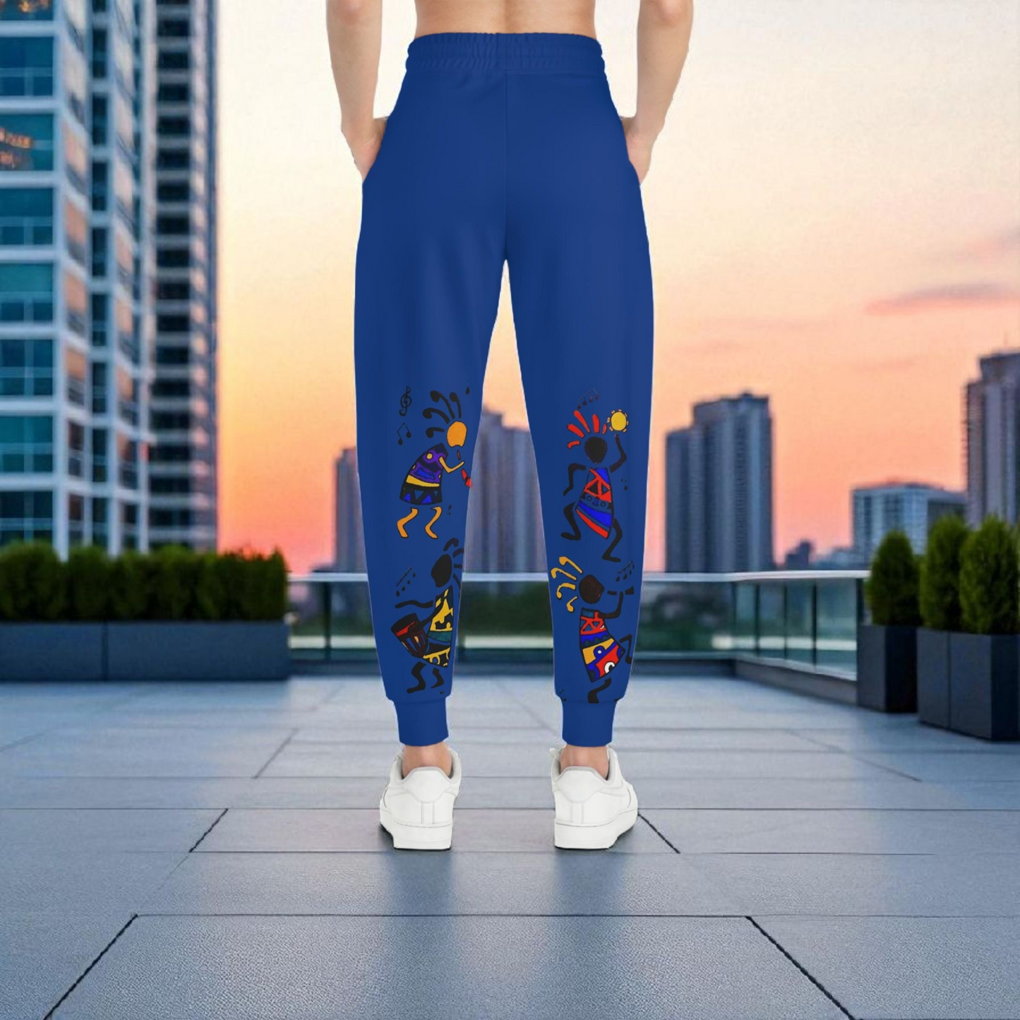 Handcrafted Afro Music Cartoon Art Athletic Joggers, Unisex Sweatpants