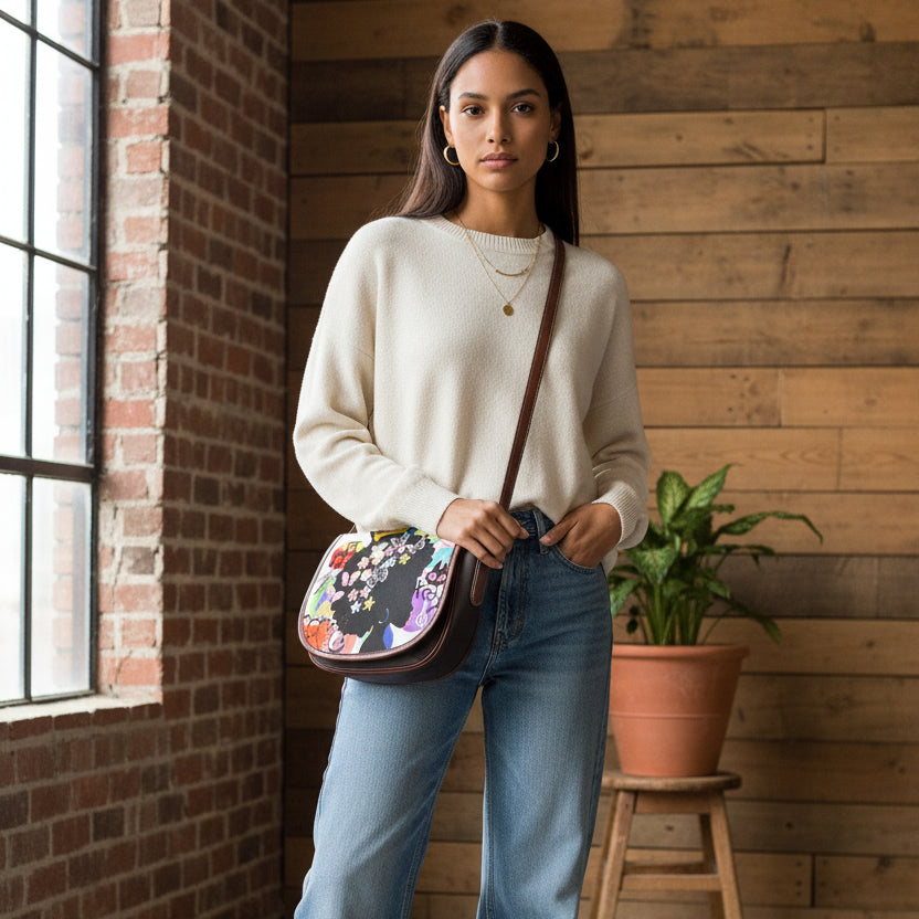 Tambourine Bag Featuring Afro-inspired Graffiti Artwork and a Single Strap Yoycol