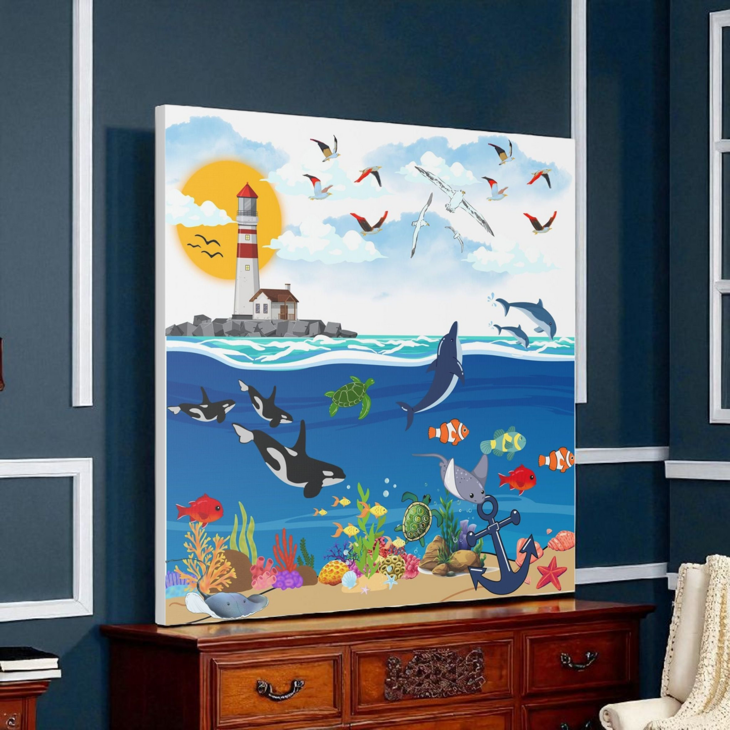 Vibrant Ocean Scene Canvas Wall Art, Nautical Decor for Beach Lovers, Coastal Living, Gift for Housewarming, Relaxing Atmosphere