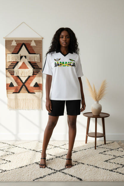Jamaican Flag Themed Unisex Graphic Contrast Collar Striped Soccer Jersey