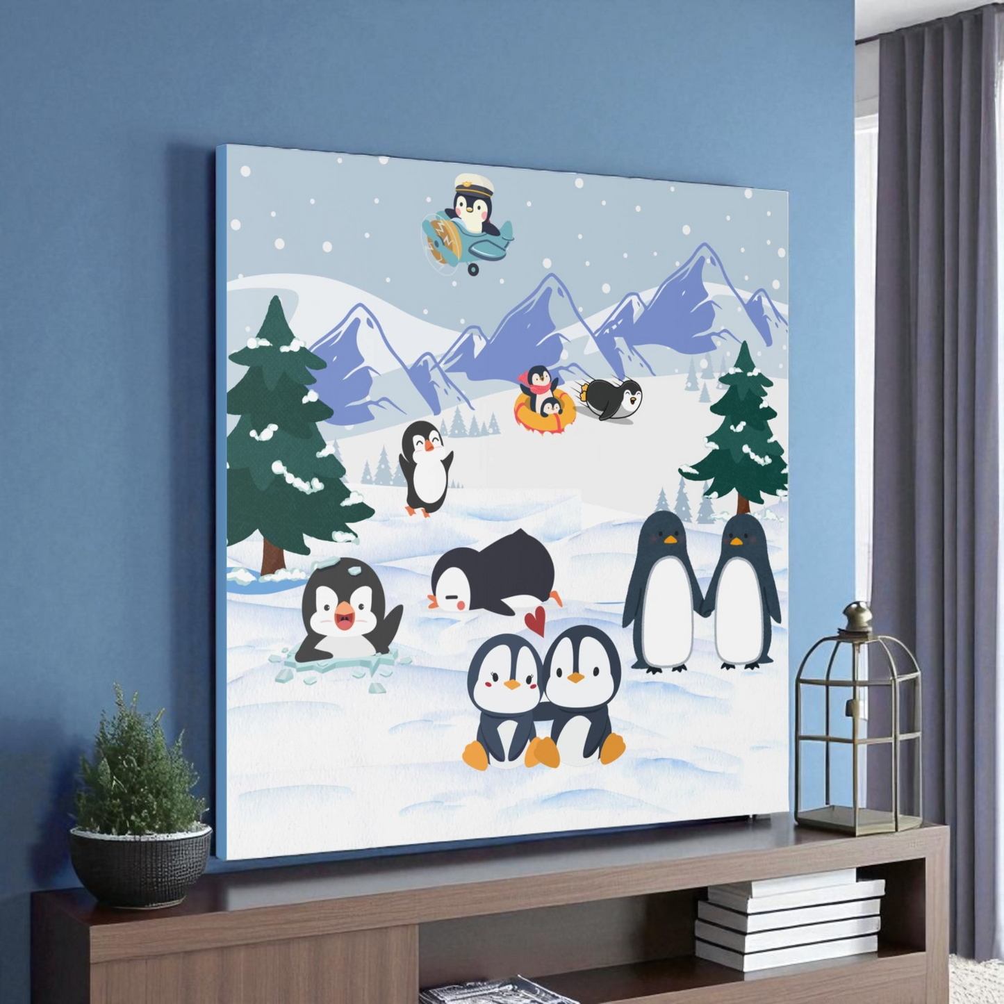 Penguin Canvas Wall Art, Arctic Animals Gallery Wraps, Penguins Art Print, Home Decor Gift