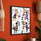 Tribal Music Wall Art, Original Hand Drawn Piece, Cultural Home Decor, Vertical Frame Printify