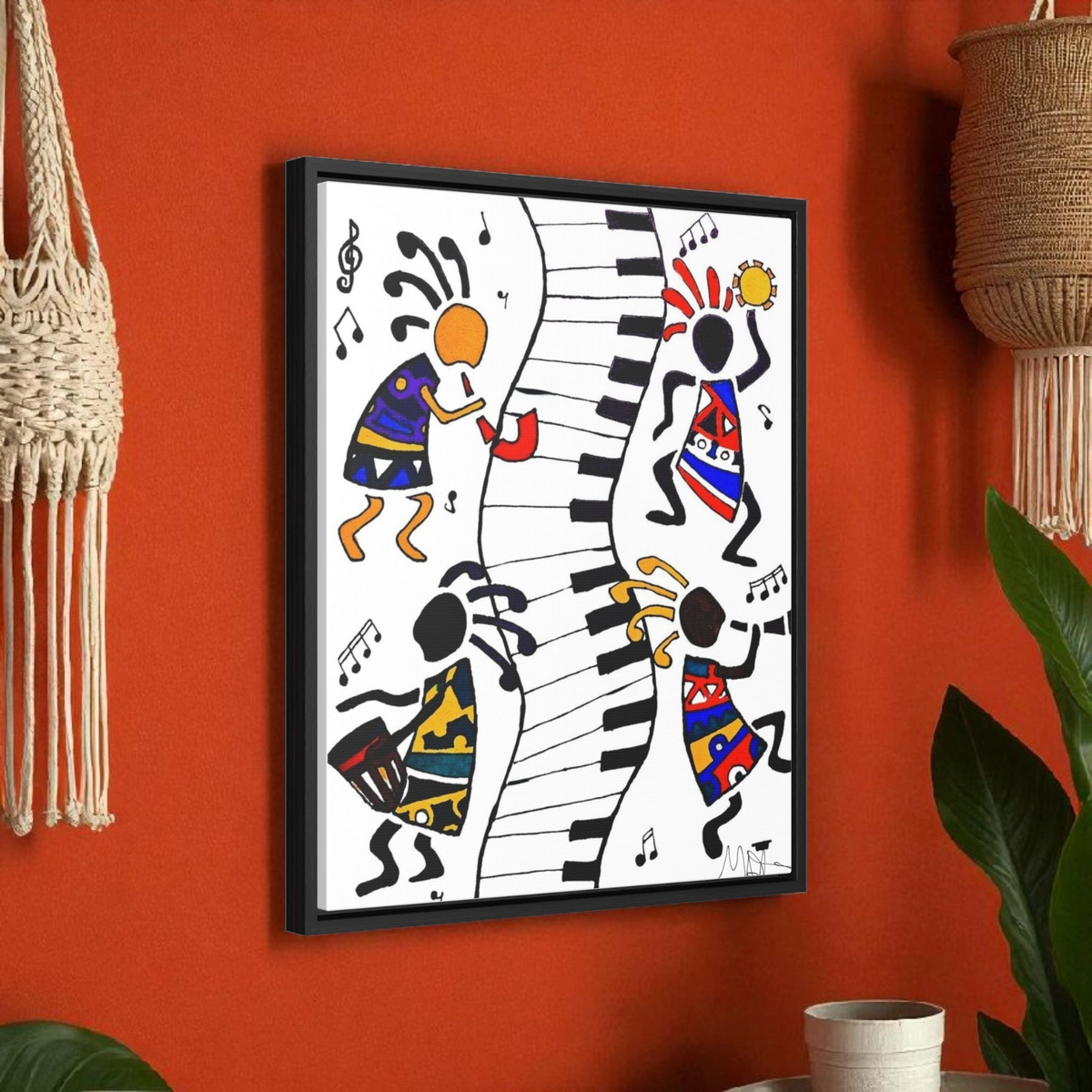 Tribal Music Wall Art, Original Hand Drawn Piece, Cultural Home Decor, Vertical Frame Printify