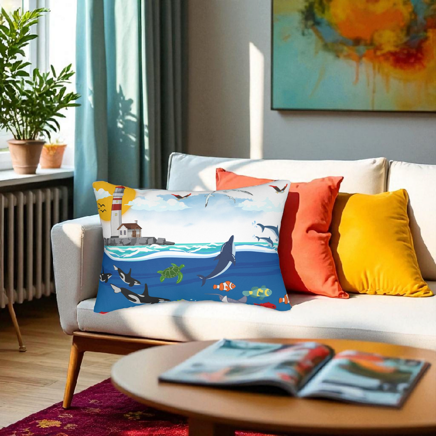 Ocean Adventure Lumbar Pillow - Nautical Marine Decor for Home