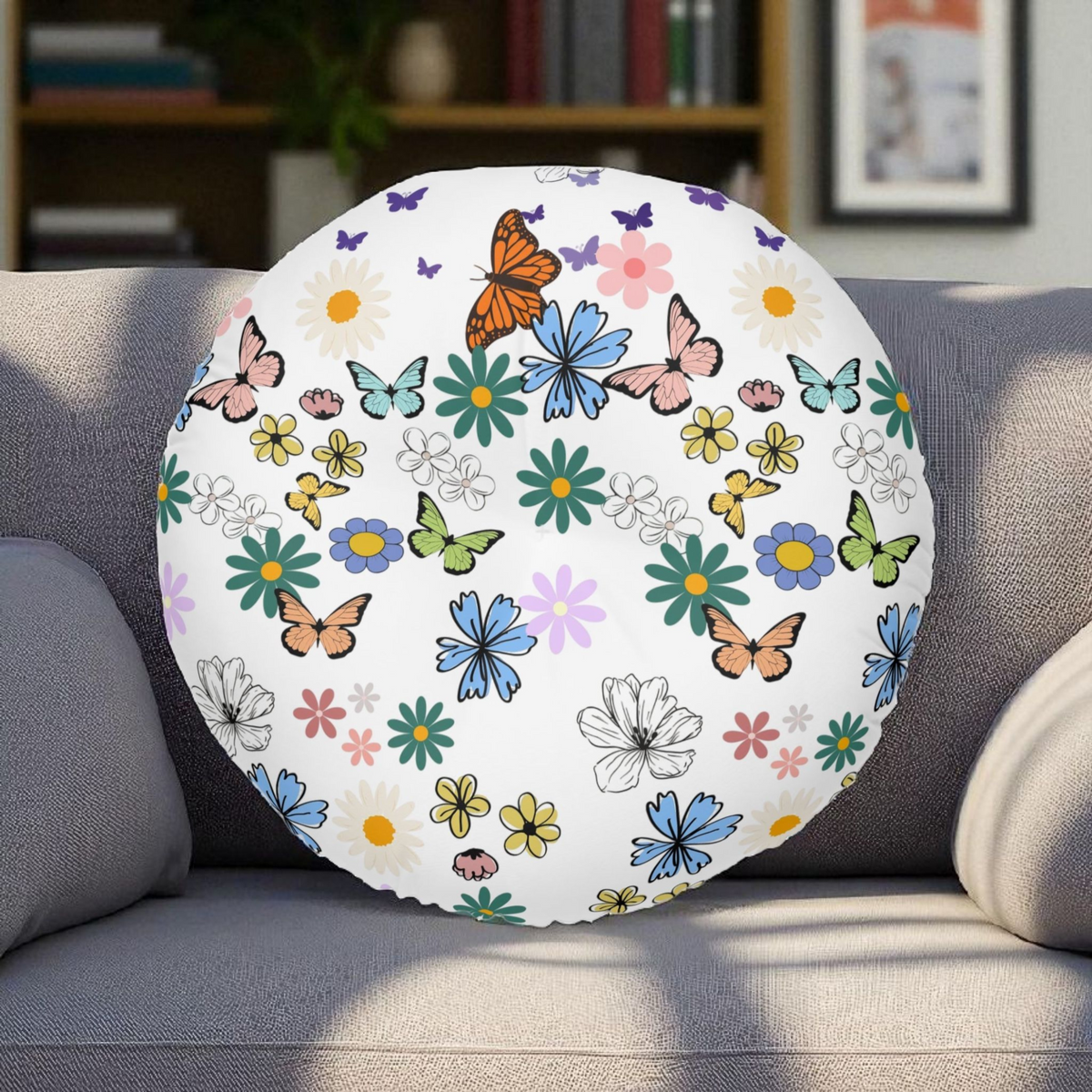 Floral Tufted Floor Pillow - Round Cushion for Cozy Decor Printify