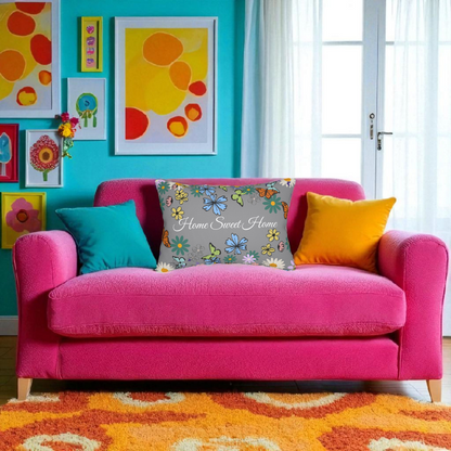 Home Sweet Home Floral Lumbar Pillow - Cozy Accent for Living Room