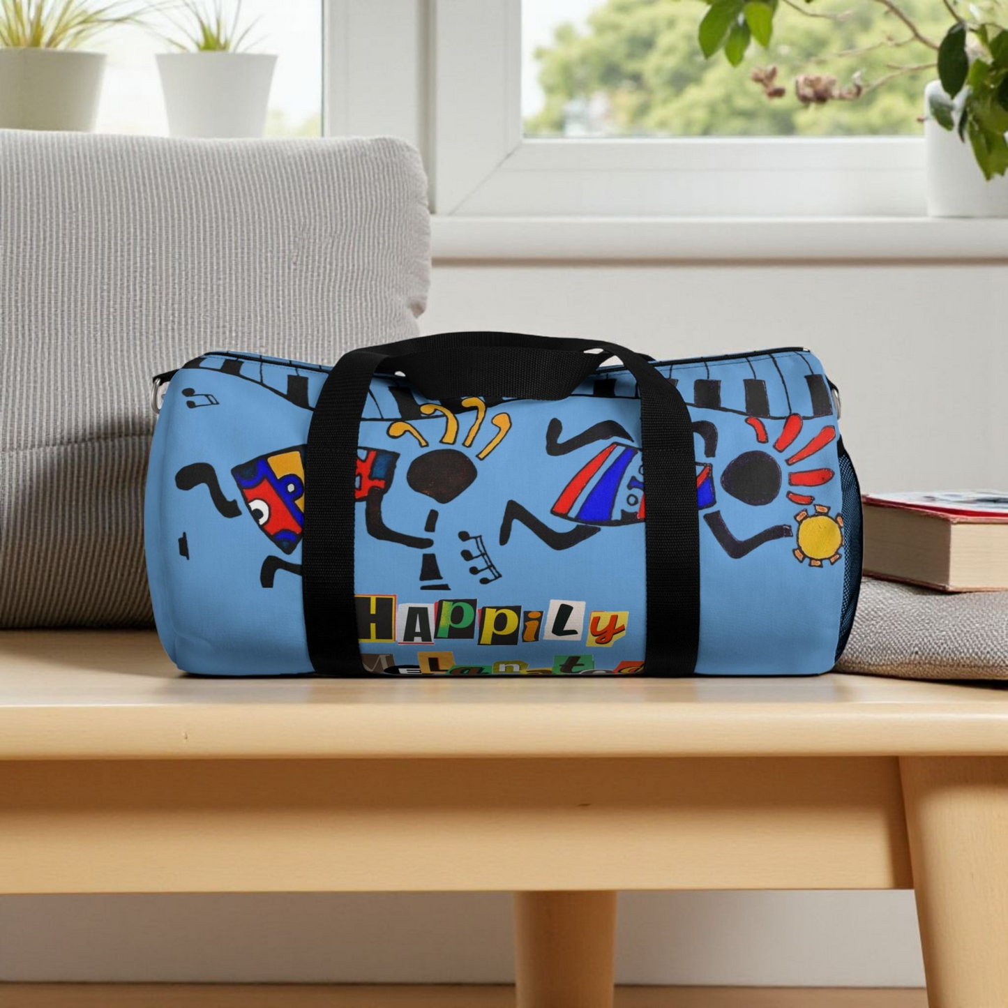 Afro Music Cartoon Piano Art Handcrafted Duffel Bag - Musician Gift, Travel Bag