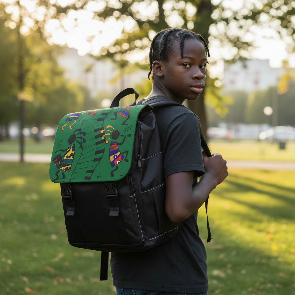 Afro Music Cartoon Backpack, Handcrafted Unisex Shoulder Bag for Casual Use