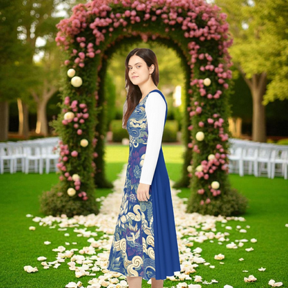 Unique Elegant Floral Print Long Sleeve Dance Dress, Perfect for Parties, Comfortable Fit