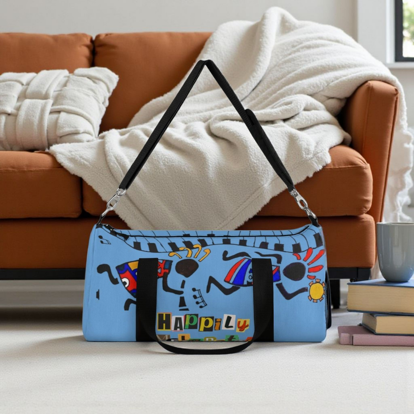 Afro Music Cartoon Piano Art Handcrafted Duffel Bag - Musician Gift, Travel Bag