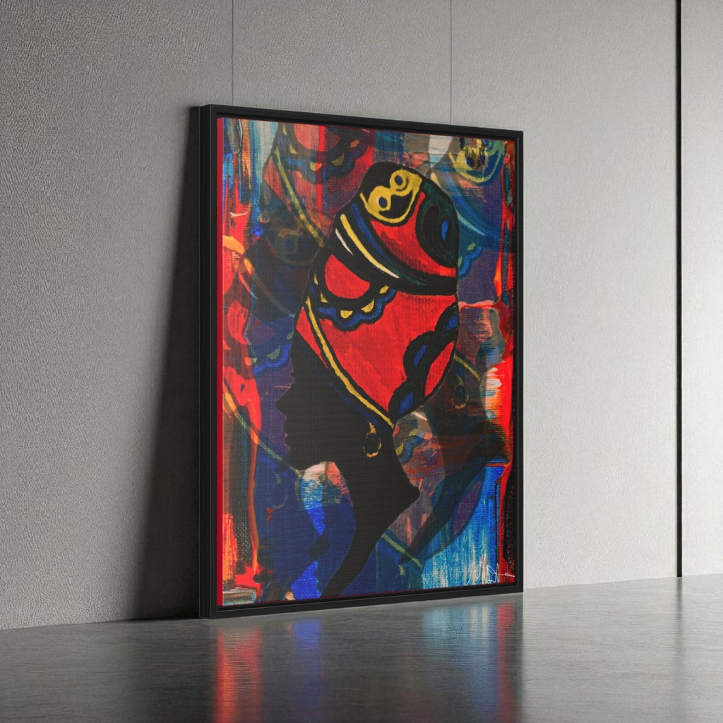 Artisan Black Woman Portrait, Handcrafted Wall Art, Empowering Home Decor, Vertical Frame Printify