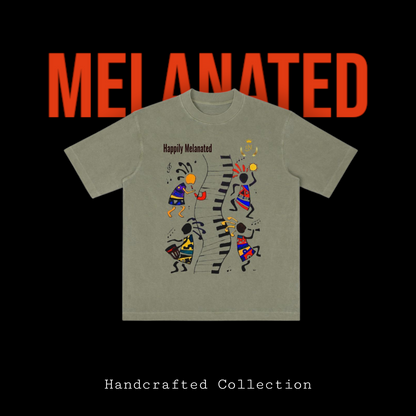 Afro Music Cartoon Graphic Unisex T-shirt, Vintage Wash Drop Shoulder T-shirt