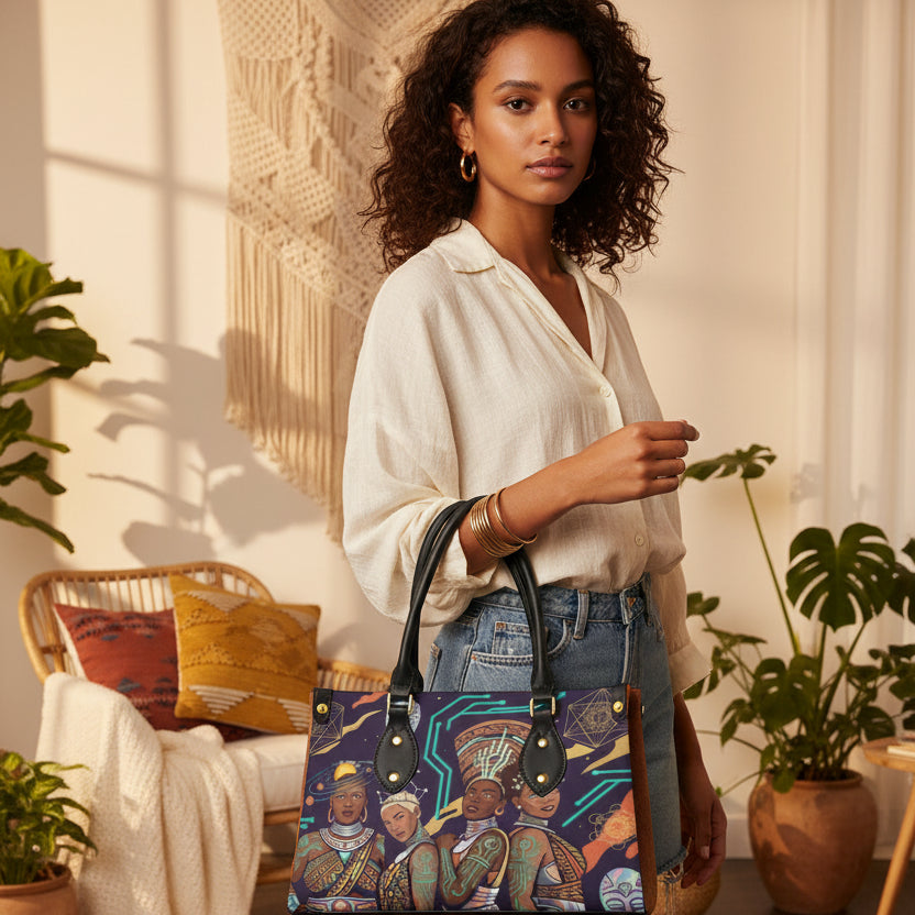 Afro-Futurism Themed Graphic Tote Bag With Black Handle