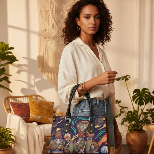 Afro-Futurism Themed Graphic Tote Bag With Black Handle