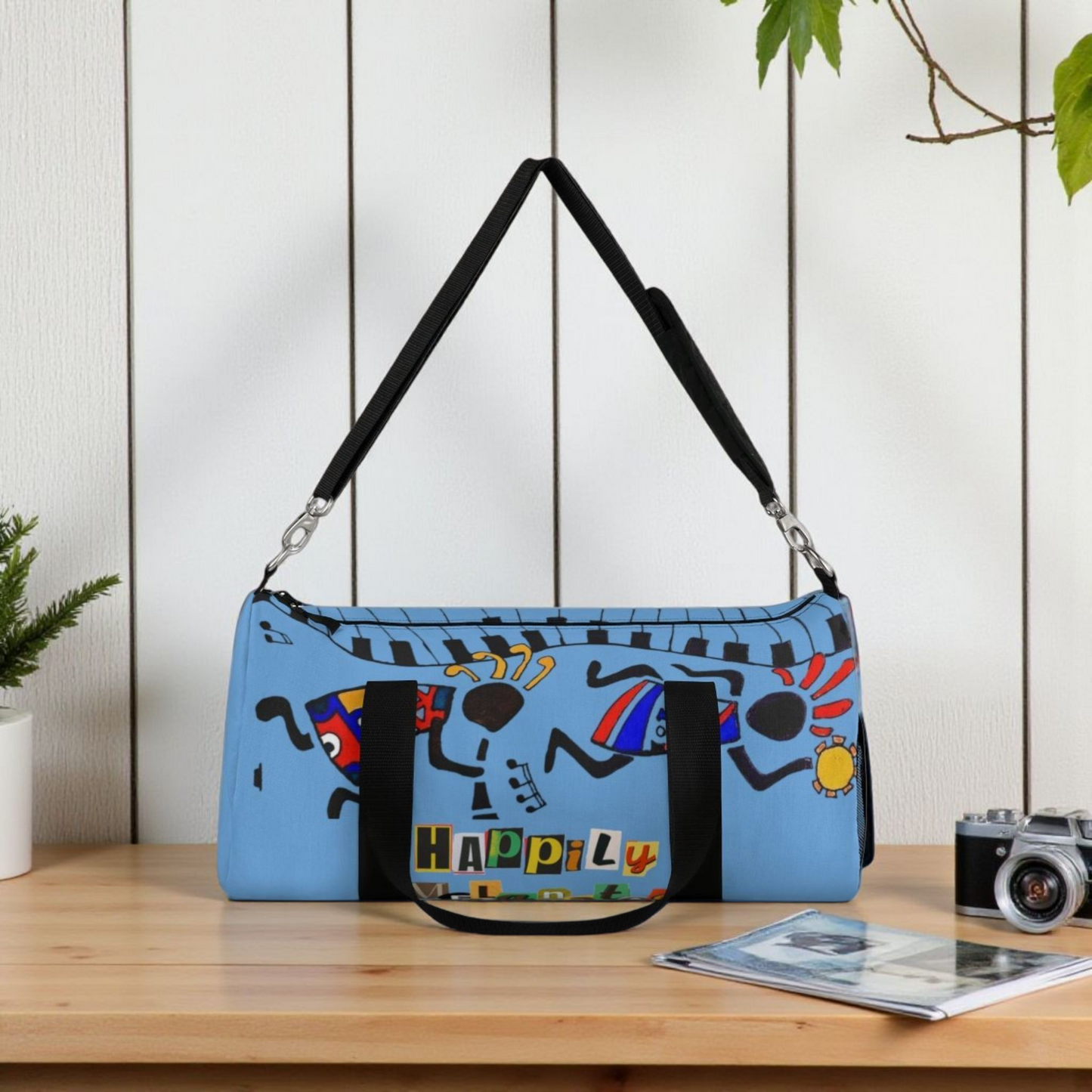 Afro Music Cartoon Piano Art Handcrafted Duffel Bag - Musician Gift, Travel Bag
