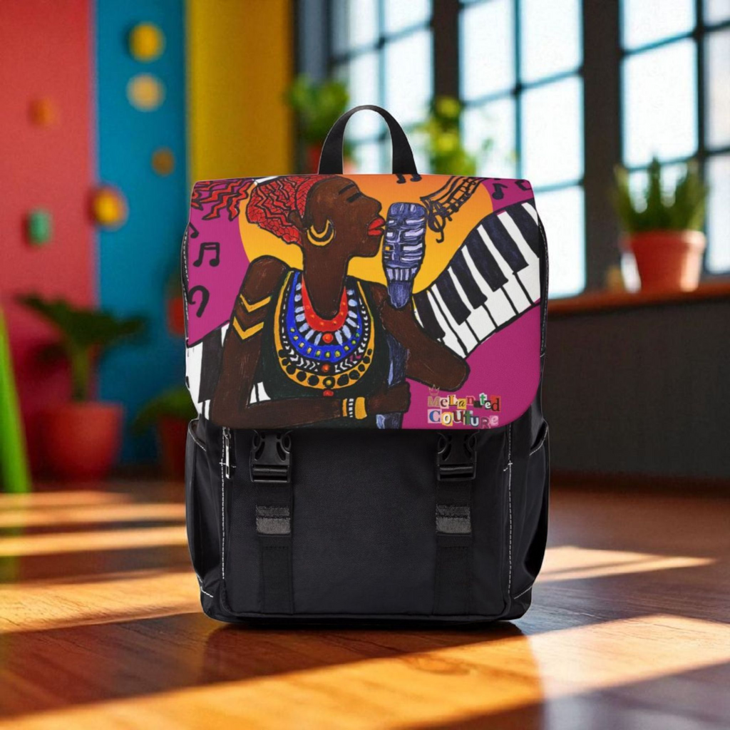 Afro Singer, Ethnic Music-Inspired Unisex Shoulder Backpack - Stylish & Functional Printify