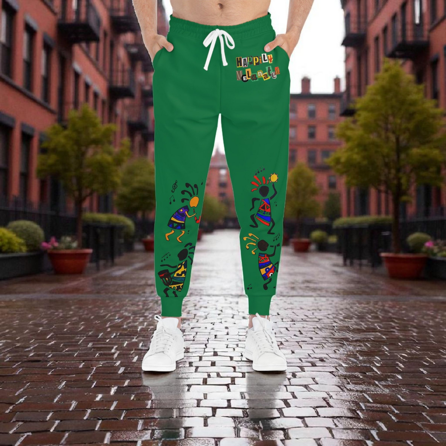 Afro Music Cartoon Art Unisex Athletic Joggers, Handcrafted Jogger Pants, Workout Sweatpants