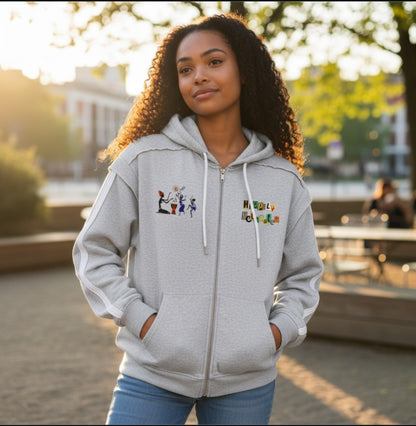 Jazz Singer Graphic Double Layered Zip Hoodie, Contrast Tape Raw Edge