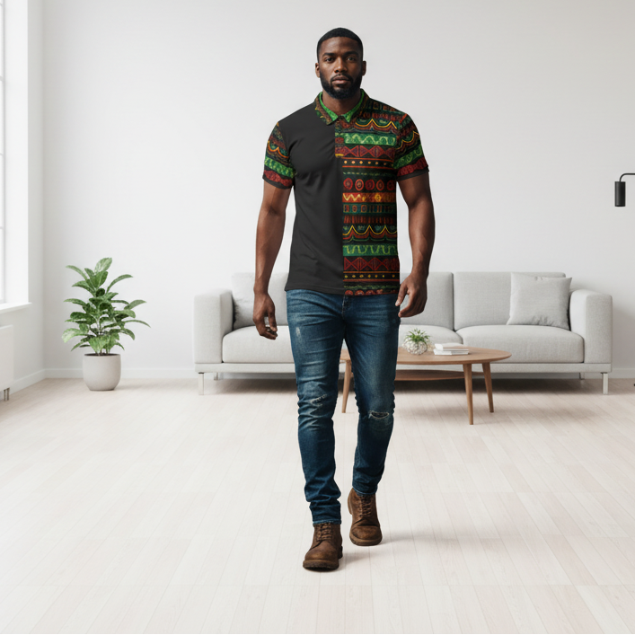 African Print Polo Shirt — Bold Kente-Inspired Pattern