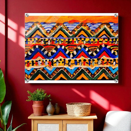 High-Quality Tribal Painting on Acrylic - Colorful, Impactful Art Print for Office & Living Space