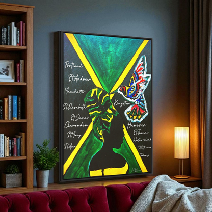 Hand-Painted Jamaican Flag Canvas Wrap - Original Vertical Frame for Living Room Art