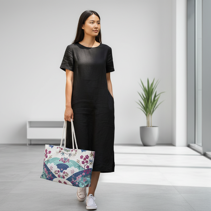 Japan Inspired  Stylish Floral Weekender Bag, Travel Tote, Floral Travel Bag Printify