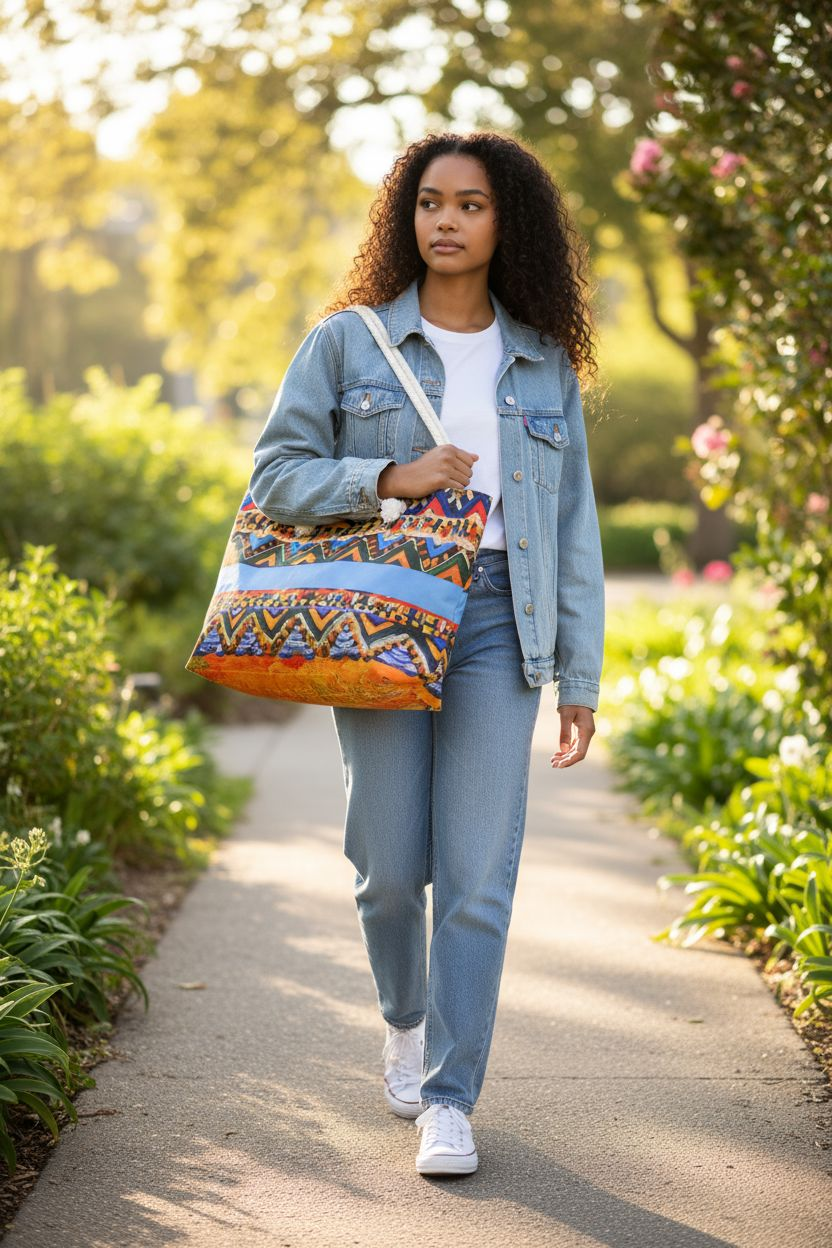 Artisanal Aztec Weekender Tote - Large, Sturdy Beach Bag with Thick Rope Handles