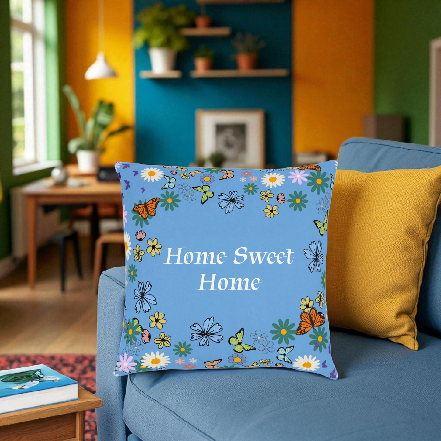 Floral Home Sweet Home Square Pillow - Cozy Decor for Living Room & Bedroom