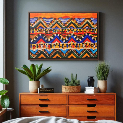 Original Tribal Artwork, Handcrafted Gallery Wrap in Walnut/Black