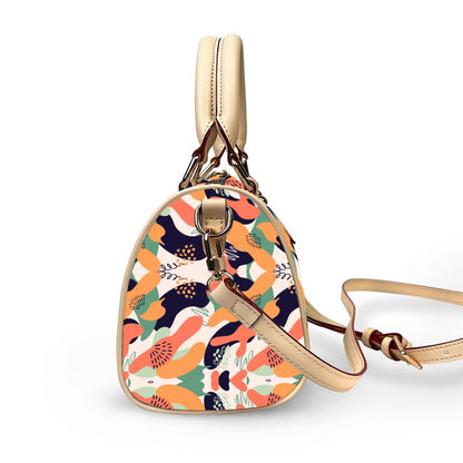 All-Over Colorful Patterned Classic Barrel-Shaped PU Leather Handbag